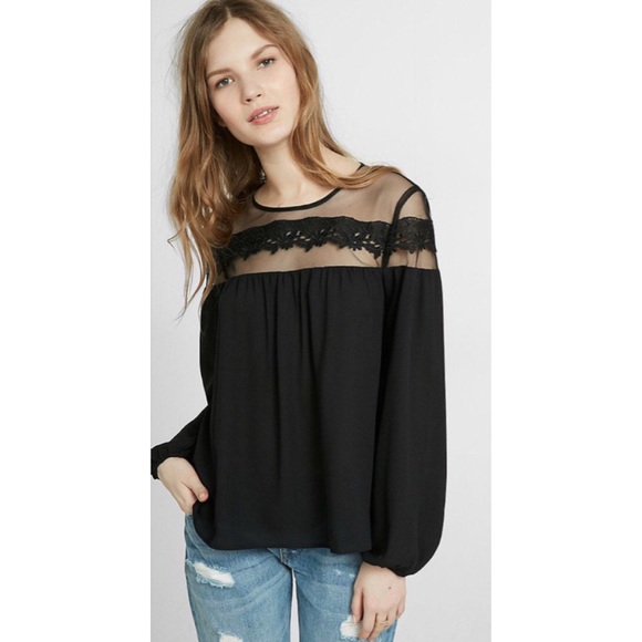 Express Tops - NWT Express Sheer Mesh Lace Long Sleeve Top